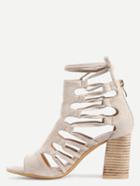 Shein Faux Suede High Vamp Lace-up Sandals - Beige