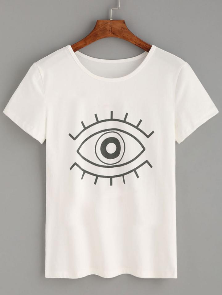 Shein White Eye Print T-shirt