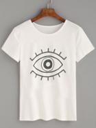Shein White Eye Print T-shirt
