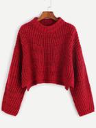 Shein Red Marled Knit Drop Shoulder Slit Crop Sweater