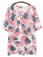 Shein Multicolor Short Sleeve Flag Print T-shirt