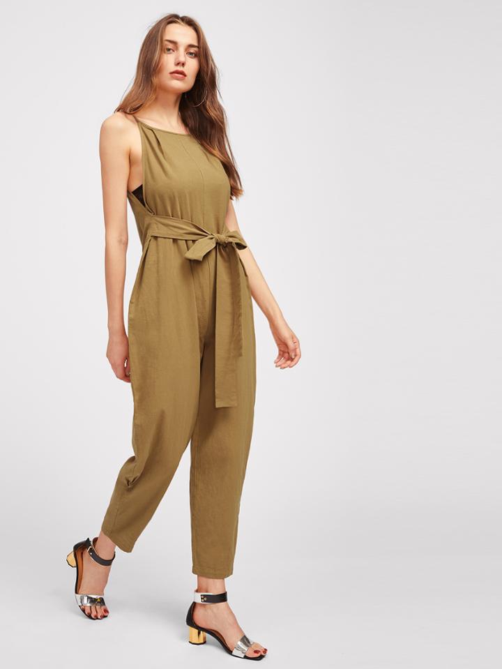 Shein Low Side Tie Front Peg Jumpsuit
