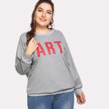 Shein Plus Drop Shoulder Art Print Pullover