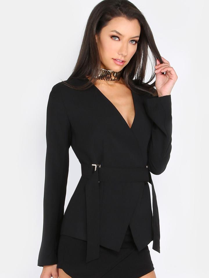 Shein Belted Structured Blazer Coat Black