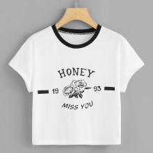 Shein Contrast Neck Graphic Tee