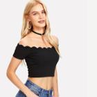Shein Scallop Trim Crop Bardot Tee
