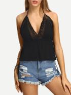 Shein Halter Crochet V Neck Peplum Cami Top