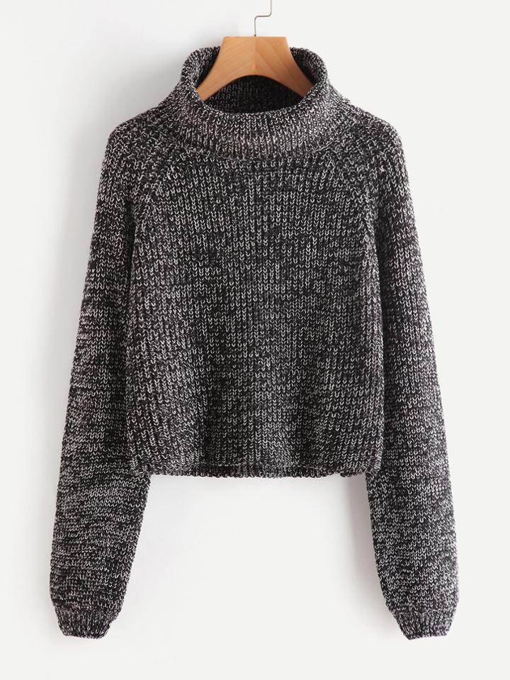 Shein Roll Neck Raglan Sleeve Marled Knit Jumper