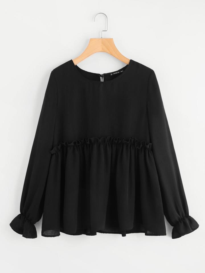 Shein Trumpet Cuff Frill Detail Smock Top