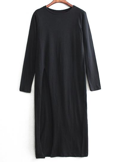 Shein Black Crew Neck Split Tee Dress