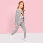 Shein Girls Cartoon With Sequin Detail Top & Pants Set