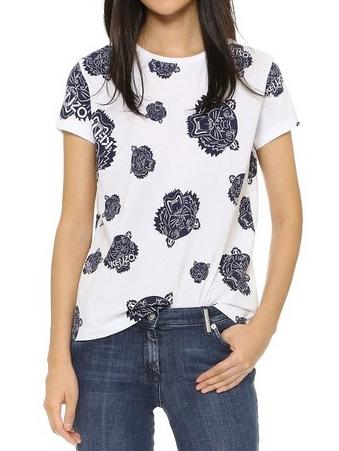 Shein White Blue Short Sleeve Tiger Print T-shirt