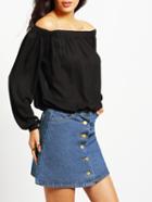 Shein Blue A-line Denim Skirt With Single-breasted
