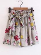 Shein Bow Tie Waist Flower Print Shorts