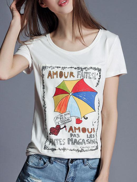 Shein White Umbrella Print Short Sleeve T-shirt