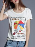 Shein White Umbrella Print Short Sleeve T-shirt