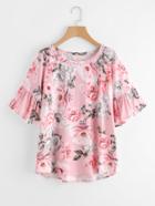 Shein Random Florals Frill Sleeve T-shirt