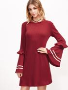 Shein Red Striped Bell Sleeve Ribbed Dress