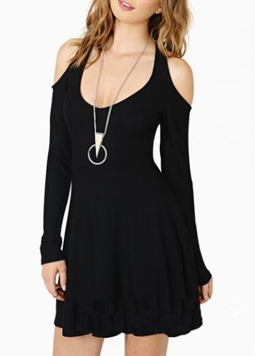 Rosewe New Arrival Long Sleeve Scoop Neck Mini Dress Black