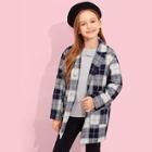 Shein Girls Gingham Print Buttoned Notched Jacket