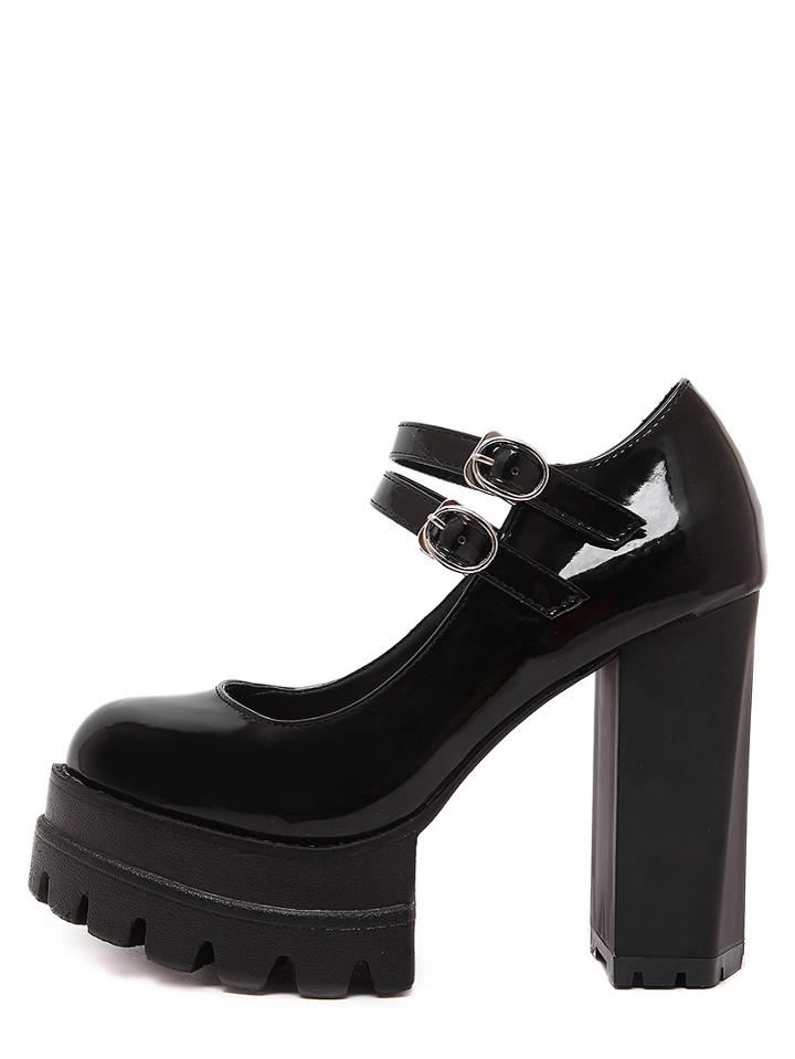Shein Black Lug Sole Round Toe Chunky Pumps