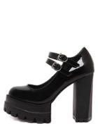 Shein Black Lug Sole Round Toe Chunky Pumps