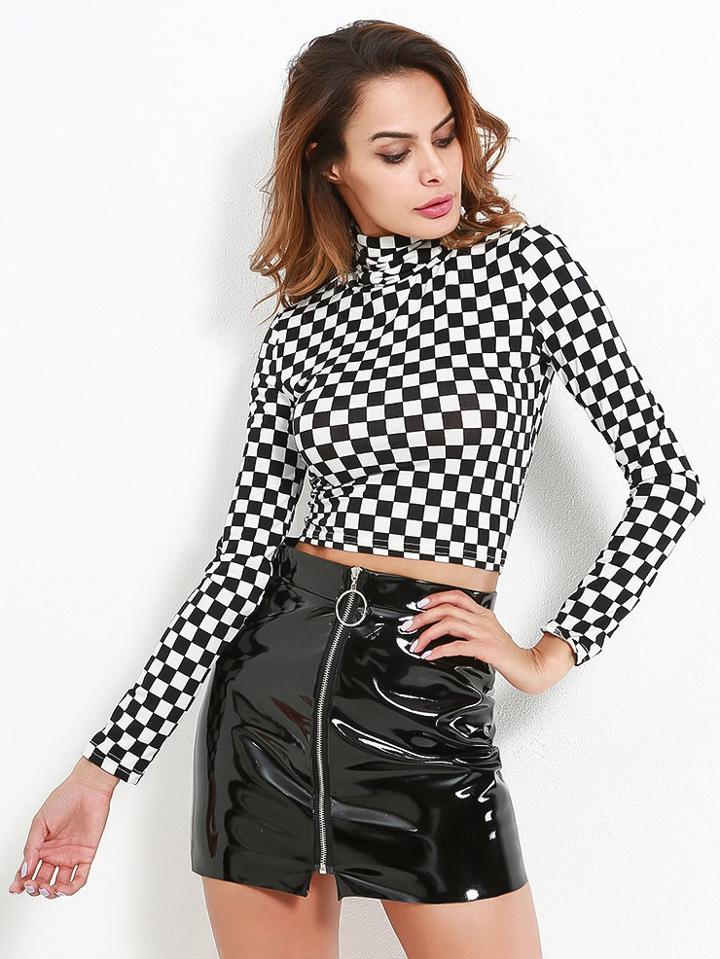 Shein Checkered Crop Knit Tee