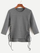 Shein Dark Grey Lace Up Side High Low Sweater