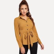 Shein Single-breasted Belted Blouse