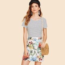 Shein Flower & Striped Mixed Match Dress
