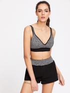 Shein Contrast Marled Knit Sports Bra And Shorts Set