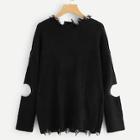 Shein Cut Out Sleeve Raw Edge Sweater