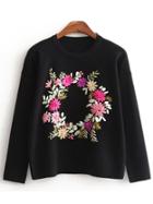 Shein Black Crew Neck Owl Embroidered Sweatshirt With Cape