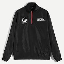 Shein Men Zip Front Mock-neck Letter Jacket