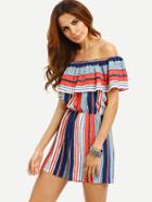 Shein Multicolor Striped Off The Shoulder Ruffle Jumpsuit