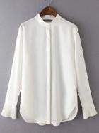 Shein White Stand Collar Frill Sleeve Loose Blouse