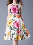 Shein Apricot Flowers Print A-line Dress