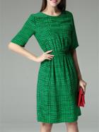 Shein Green Zigzag Print A-line Dress