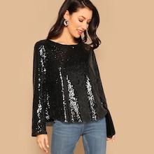 Shein Curved Hem Sequin Top