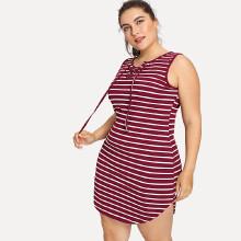 Shein Plus Lace Up Stripe Tank Dress