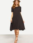 Shein Deep Brown Short Sleeve Knee Length Shift Dress