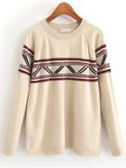 Shein Apricot Long Sleeve Geometric Print Sweater