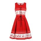 Shein 50s Lace-up Front Chrismas Print Dress