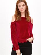 Shein Red Cold Shoulder Scallop Edge Velvet Top