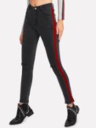 Shein Knee Rips Stripe Contrast Raw Hem Jeans