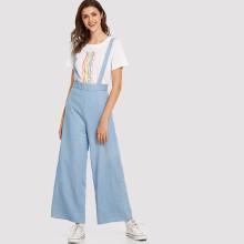 Shein Solid Wide Leg Pinafore Jumpsuit