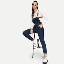 Shein Raw Hem Stitch Detail Denim Overalls