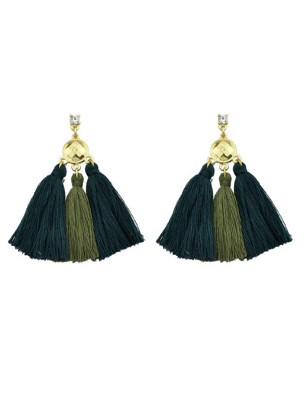 Shein Green Bohemian Style Ethnic Tassel Statement Drop Earrings