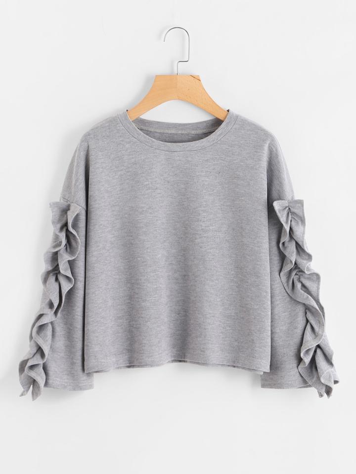 Shein Ruffle Sleeve Drop Shoulder Sweatshirt