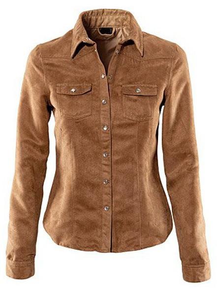 Shein Khaki Lapel Buttons Buttons Suede Blouse